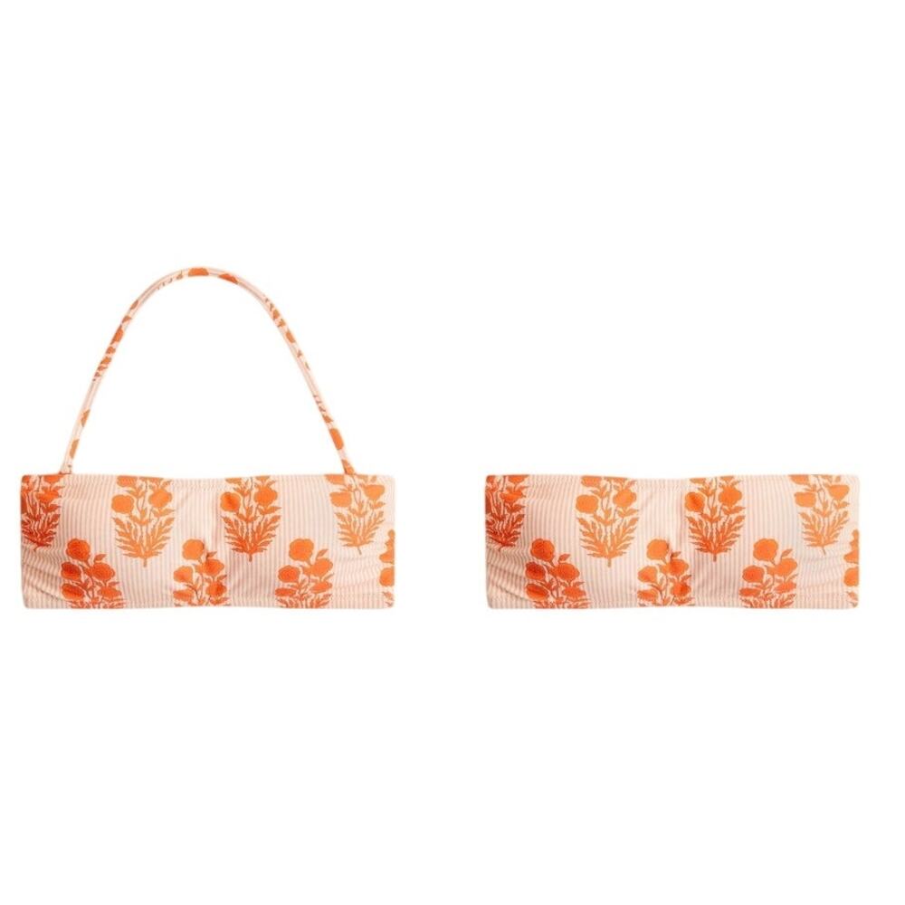 J.Crew x SZ Blockprints Hallie Bandeau Bikini Orange Floral Block Print NWT XS - Picture 3 of 6